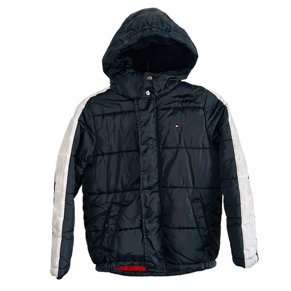 Tommy Hilfiger Kid's Quilted Colorblock Hooded Puffer Jacket Black Size 8 - Picture 2 of 12